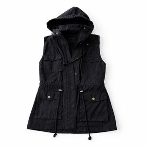 Love Tree Black Hooded Utility Cargo Vest Small | Drawstring Waist Military Gorp